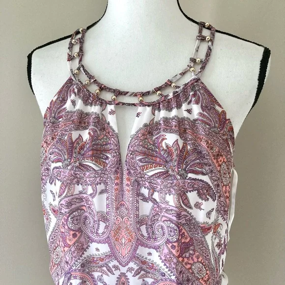 White House Black Market Sleeveless Paisley Blouson Short Dress Size M - Picture 7 of 12